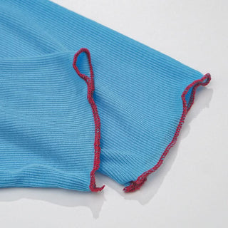 Long sleeve ribbed letter embroidery top