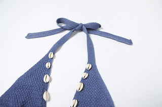 Halter self tie o ring hollow out knitted cut out mini dress