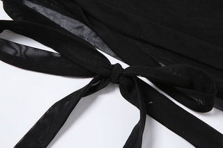 Self tie square neck mesh solid cami top