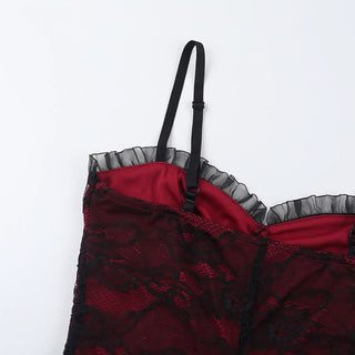 Ruffle lace up lace backless cami maxi dress