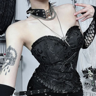 Sweetheart neck lace up print tube top