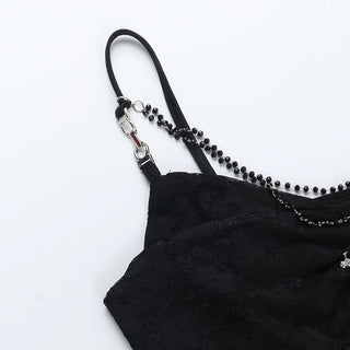 Lace hem v neck beaded ruched cami top