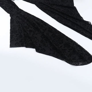 Long flared sleeve print solid mesh top