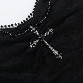 Lace hem v neck beaded ruched cami top