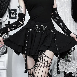 Zip-up A line irregular buckle solid mini skirt