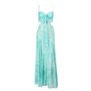 Ruched lace hem zip-up print v neck maxi dress