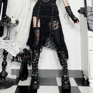 Irregular lace patchwork solid midi skirt