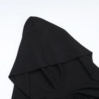 Hoodie print gloves slit ruffle maxi dress