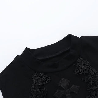 Crewneck mesh solid cross pattern top