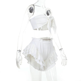 Knotted ruffle ruched solid tube pant set