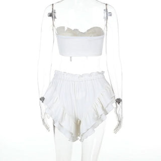 Knotted ruffle ruched solid tube pant set