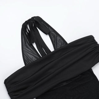 Off shoulder halter self tie hollow out cut out maxi dress