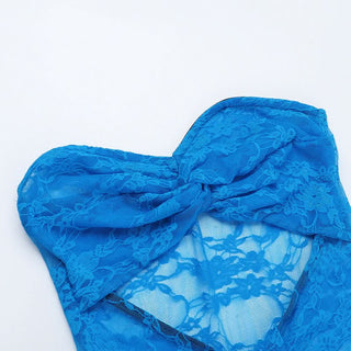 Slit hollow out lace ruched tube cut out maxi dress