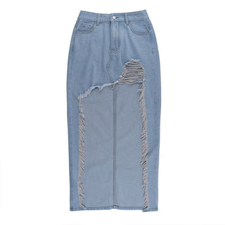 Raw hem button pocket denim mini skirt