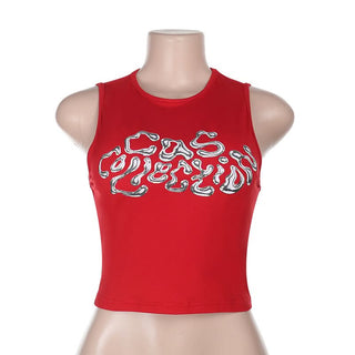 Crewneck letter pattern contrast crop top