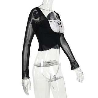 Long sleeve lace ruched self tie crop top