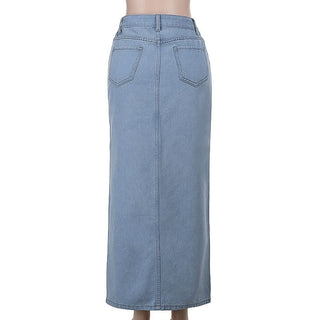 Raw hem button pocket denim mini skirt