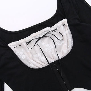 Long sleeve lace ruched self tie crop top