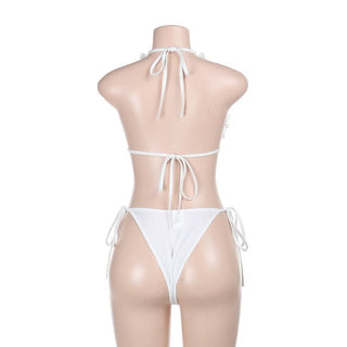 Ruffle self tie halter backless solid pant set