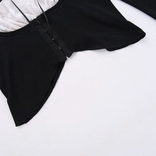 Long sleeve lace ruched self tie crop top