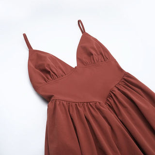 Ruched deep V neck smocked cami maxi dress