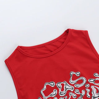 Crewneck letter pattern contrast crop top