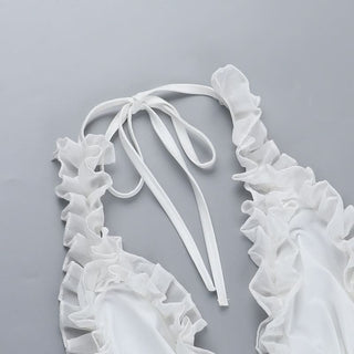 Ruffle self tie halter backless solid pant set