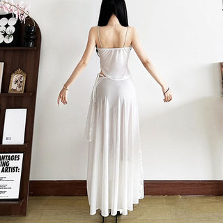 Lace v neck ruched irregular spaghetti strap top