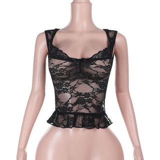 Lace self tie bowknot v neck see through top