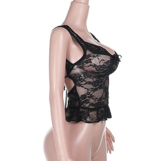 Lace self tie bowknot v neck see through top