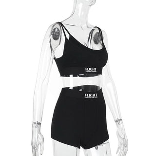 U neck letter pattern backless cami pant set