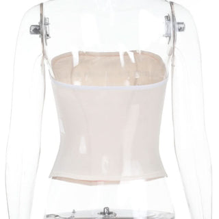 Mesh letter print contrast tube top