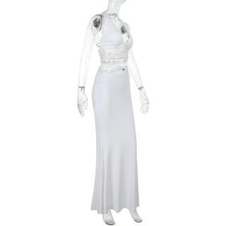 Halter self tie lace hem bowknot maxi skirt set