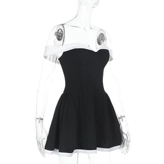 Off shoulder zip-up contrast tube mini dress