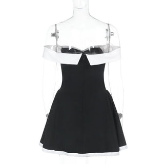 Off shoulder zip-up contrast tube mini dress