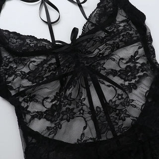 Lace self tie bowknot v neck see through top