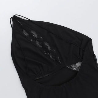 One shoulder lace hollow out irregular cut out mini dress