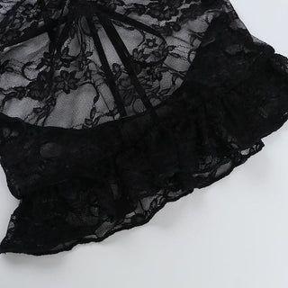 Lace self tie bowknot v neck see through top