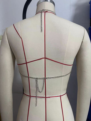 Halter u neck metal chain beaded top