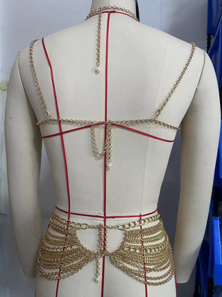 Metal chain beaded halter cami top