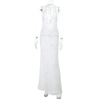 Self tie halter deep V neck hollow out cut out maxi dress