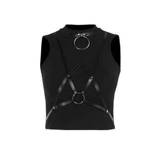 Crewneck o ring PU leather solid top
