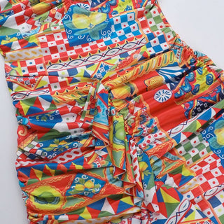 Halter self tie ruched print slit maxi dress