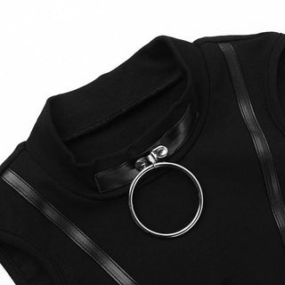 Crewneck o ring PU leather solid top