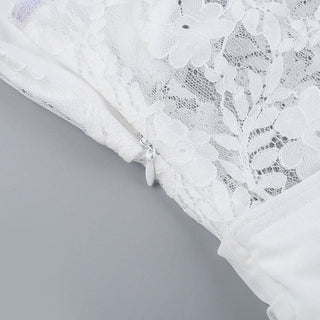 Halter hollow out lace zip-up self tie cut out mini dress