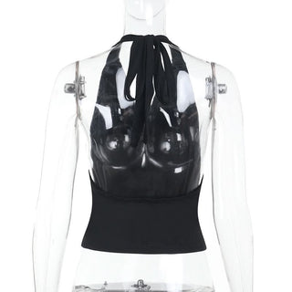 Cowl neck halter self tie solid backless top