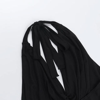 Cowl neck halter self tie solid backless top