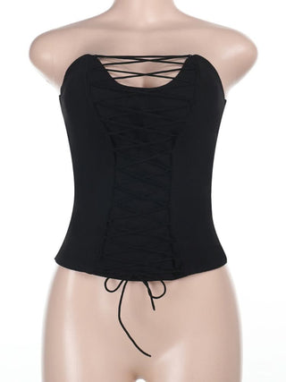 Hollow out lace up backless tube cut out top
