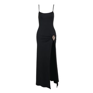 High slit u neck ruched cami maxi dress
