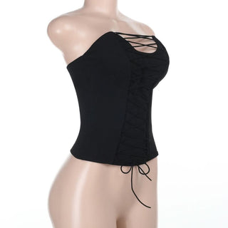 Hollow out lace up backless tube cut out top